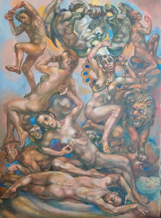 Schilderij getiteld "Oblivion in blue" door George Mirinchev, Origineel Kunstwerk, Olie