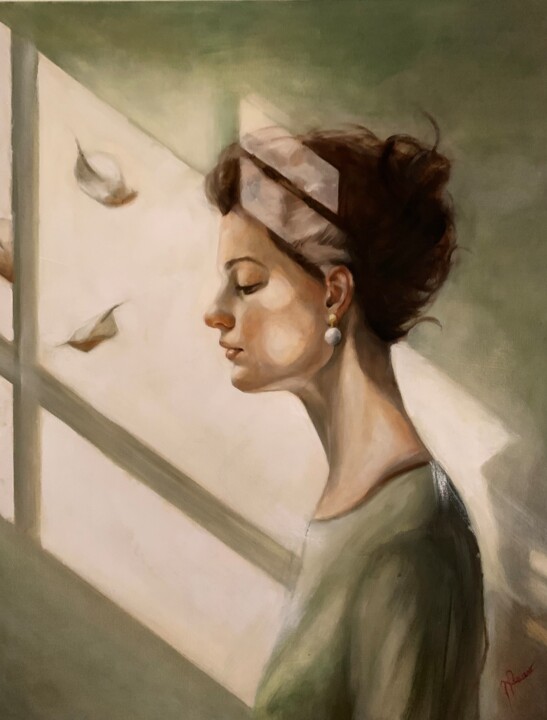 Peinture intitulée "The calm of things" par Maria Romano, Œuvre d'art originale, Huile Monté sur Châssis en bois