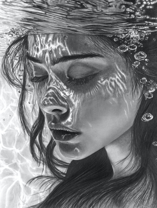 Drawing titled "Underwater 2025" by Paul Stowe, Original Artwork, Pencil