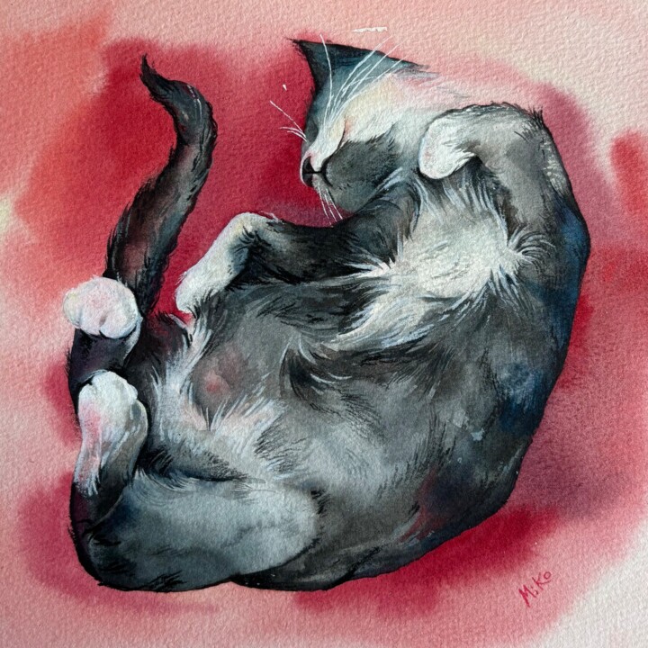 "Sleeping Cat – Wate…" başlıklı Tablo Liudmila Kotovich tarafından, Orijinal sanat, Suluboya