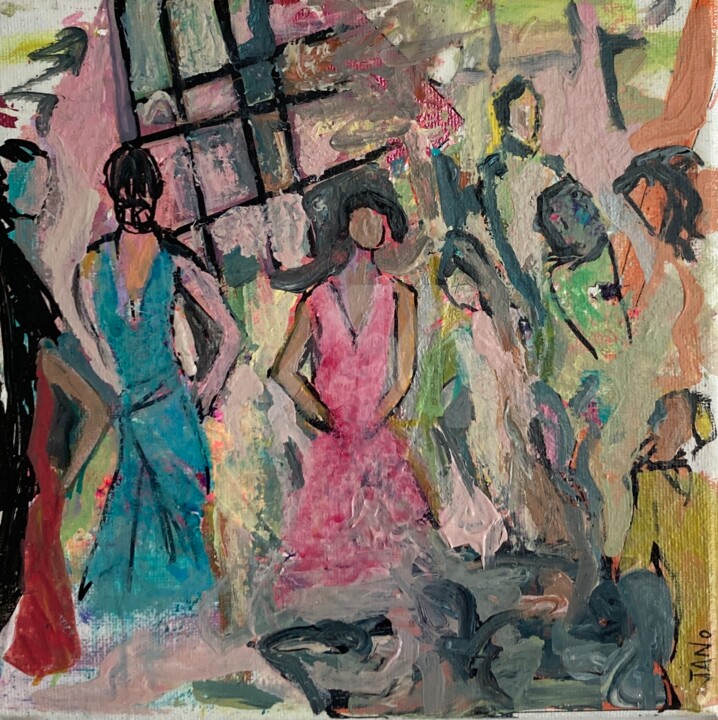 Malerei mit dem Titel "Mid Party" von Jan O'Sullivan, Original-Kunstwerk, Acryl Auf Keilrahmen aus Holz montiert