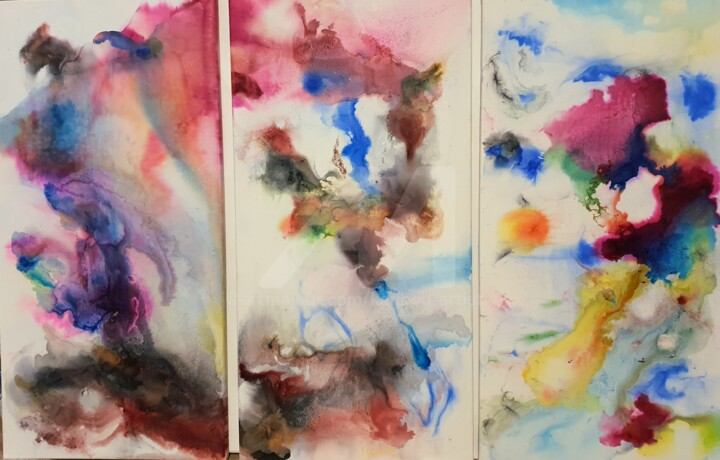 Malerei mit dem Titel "An ORIGINAL TRIPTYC…" von Karibou Artist, Original-Kunstwerk, Pigmente Auf Keilrahmen aus Holz montie…