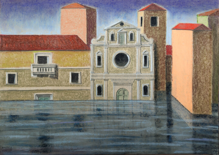 Drawing titled "Not Venice - 2" by Andrea Vandoni, Original Artwork, Pastel Mounted on Other rigid panel