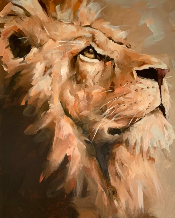 Painting titled "Lion’" by Frankro, Original Artwork, Acrylic Mounted on Wood Stretcher frame