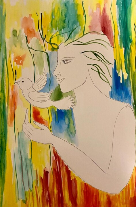 Pintura intitulada "Breath of peace" por Valeria Pogliani (V.P.), Obras de arte originais, Aquarela
