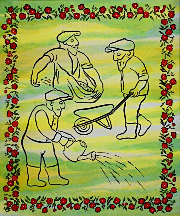 绘画 标题为“Flowerville – Part…” 由Noël Van Hoof, 原创艺术品, 水彩