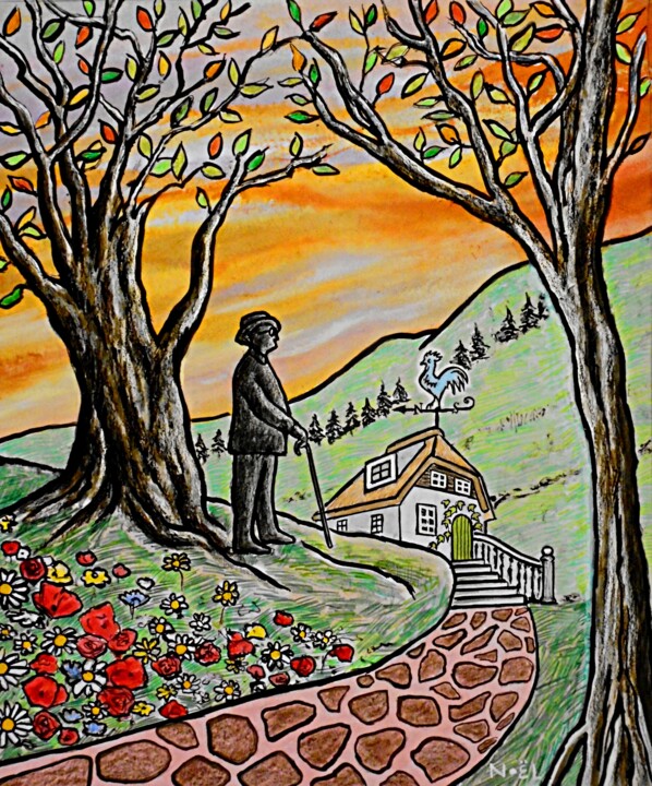 绘画 标题为“Flowerville – Part…” 由Noël Van Hoof, 原创艺术品, 水彩