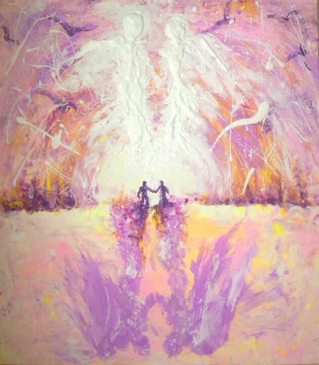 Painting titled "БЛИЗНЕЦОВЫЕ ПЛАМЕНА…" by Antara Terrael, Original Artwork, Acrylic Mounted on Wood Stretcher frame