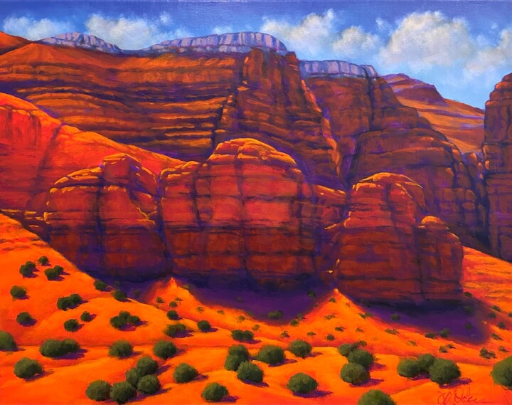 Malarstwo zatytułowany „Desert High Noon” autorstwa Joe A. Oakes, Oryginalna praca, Akryl Zamontowany na Drewniana rama noszy