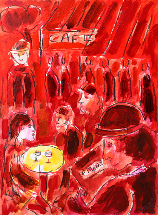 Painting titled "Café Le Monde" by Jean Mirre, Original Artwork, Oil