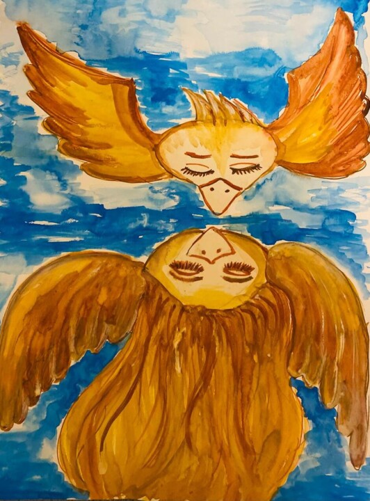 Pintura intitulada "Une vie d'amour" por Valeria Pogliani (V.P.), Obras de arte originais, Aquarela