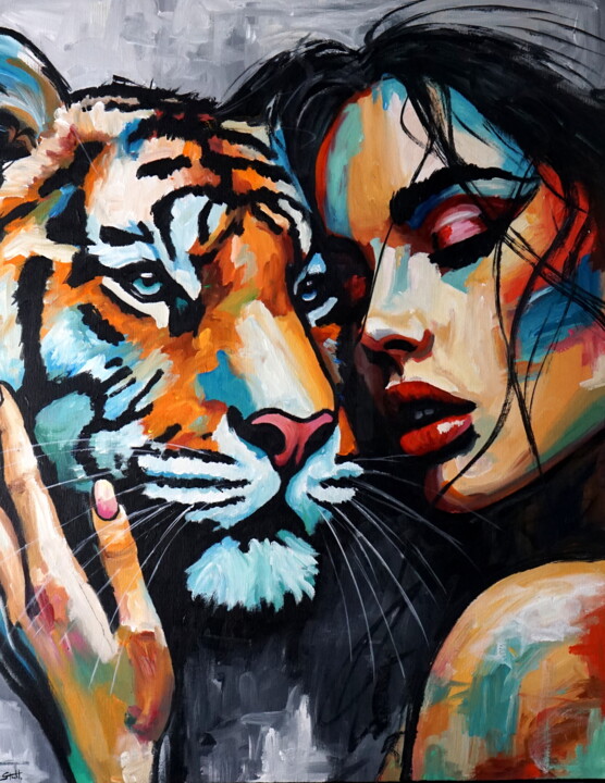 Malarstwo zatytułowany „Two Hearts” autorstwa Stach, Oryginalna praca, Akryl Zamontowany na Drewniana rama noszy