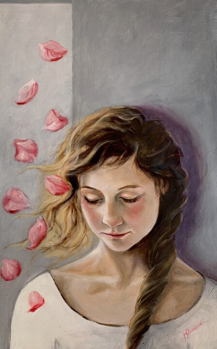 Peinture intitulée "Petals of Silence" par Maria Romano, Œuvre d'art originale, Huile Monté sur Châssis en bois