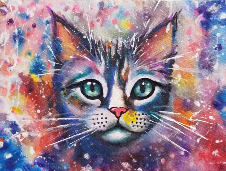 Painting titled "Marsik. The Cosmic…" by Antara Terrael, Original Artwork, Acrylic Mounted on Wood Stretcher frame