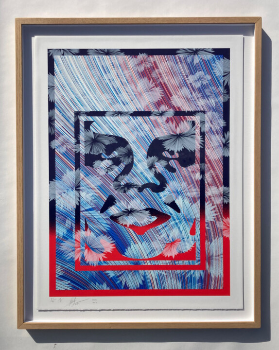 Printmaking titled "Wild Obey 35/40 EA" by Shepard Fairey (Obey), Original Artwork, Screenprinting Mounted on Other rigid pa…