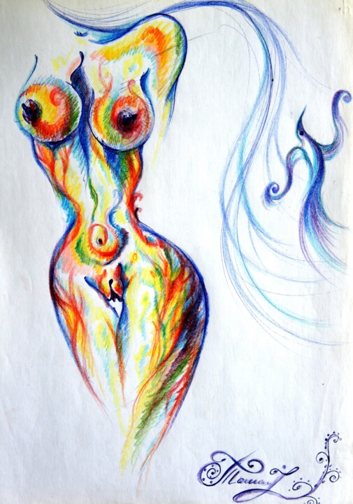 Картина под названием "OrgaSm #75" - Iryna Tatur, Подлинное произведение искусства, Акварель