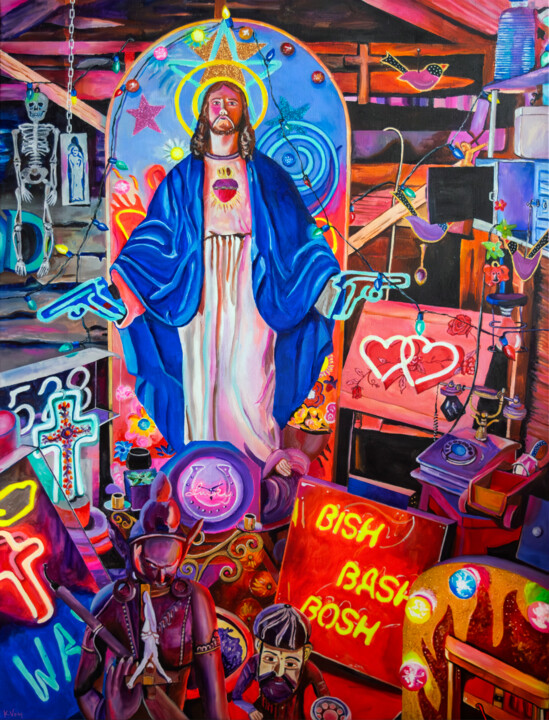 Картина под названием "GOD'S JUNKYARD" - Kristin Voss, Подлинное произведение искусства, Акрил Установлен на Деревянная рама…