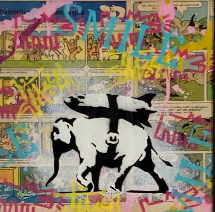 绘画 标题为“Elephant Rocket x C…” 由Koen Betjes, 原创艺术品, 丙烯 安装在木板上