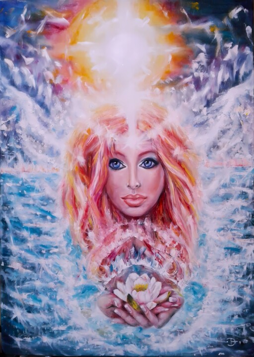 Painting titled "ЕЕ ЗОВУТ АМРИТА" by Antara Terrael, Original Artwork, Oil Mounted on Wood Stretcher frame