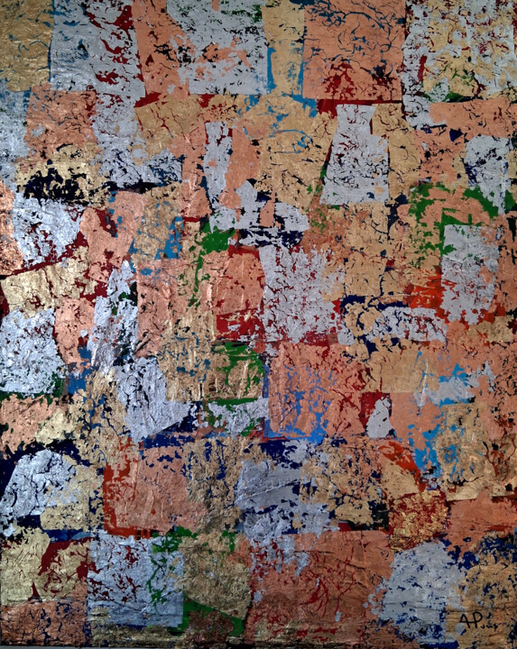 Malarstwo zatytułowany „Composition, struct…” autorstwa Alexandre Pons, Oryginalna praca, Kolaże Zamontowany na Drewniana ra…