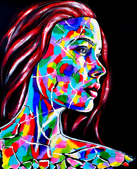Painting titled "Fractured Grace." by Tatsiana Yelistratava, Original Artwork, Acrylic