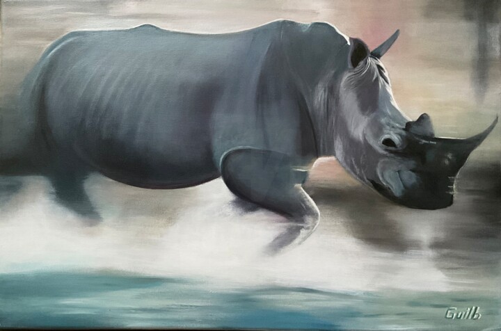 Peinture intitulée "RHINO-RUN" par Gilbert Duchamp, Œuvre d'art originale, Acrylique Monté sur Châssis en bois