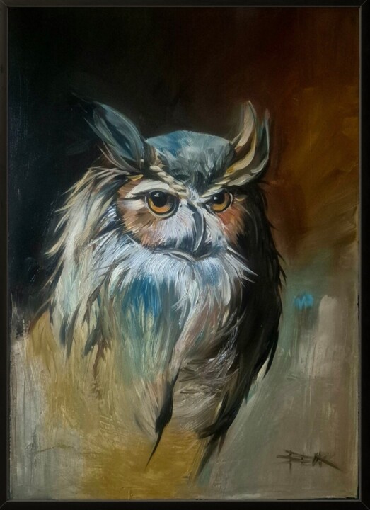 "OWL III" başlıklı Tablo Sonja Brzak tarafından, Orijinal sanat, Petrol Ahşap Sedye çerçevesi üzerine monte edilmiş