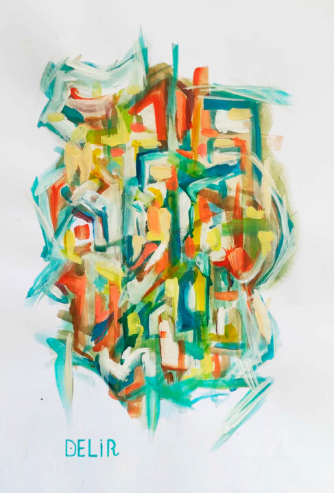 Painting titled "“Gastronomic Pub”" by Elena Nikolic, Original Artwork, Tempera Mounted on Cardboard