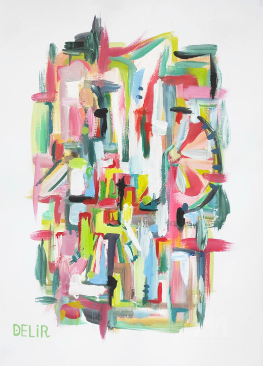 Painting titled "Lime Slice" by Elena Nikolic, Original Artwork, Tempera Mounted on Cardboard