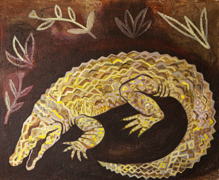Pintura intitulada "Coccodrillo giallo" por Federico Womb, Obras de arte originais, Acrílico
