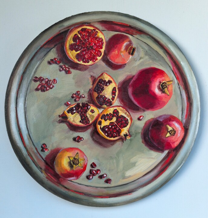 Peinture intitulée "Pomegranate slices…" par Leyla Demir, Œuvre d'art originale, Huile Monté sur Châssis en bois