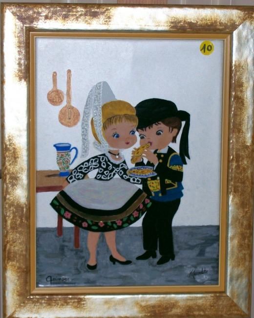 Peinture intitulée "Les bretons de Quim…" par Monette O'Neill, Œuvre d'art originale