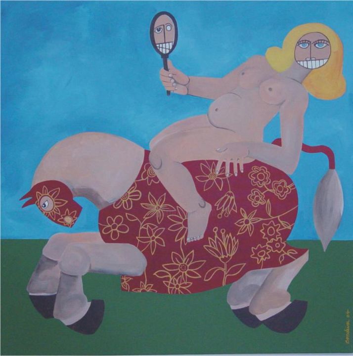Pintura intitulada "aulas de equitação 1" por Gonçalo Condeixa, Obras de arte originais