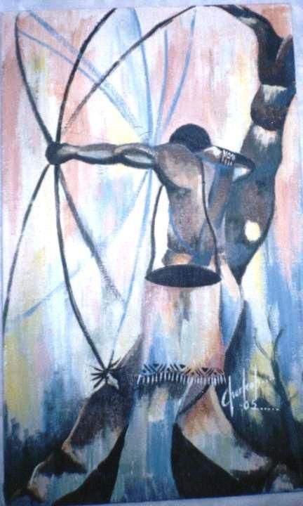 Painting titled "hunter" by Emmanuel Cherkoh, Original Artwork