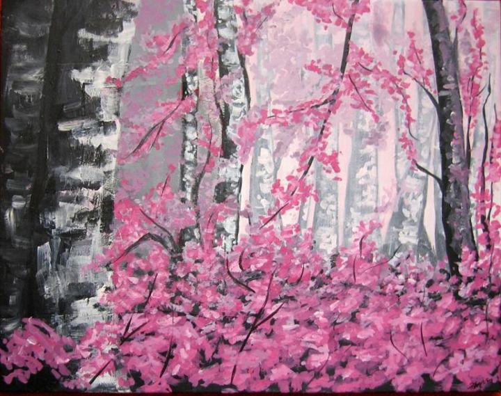 Painting titled "surreal Birch tree…" by Georgiana Marcu, Original Artwork, Oil