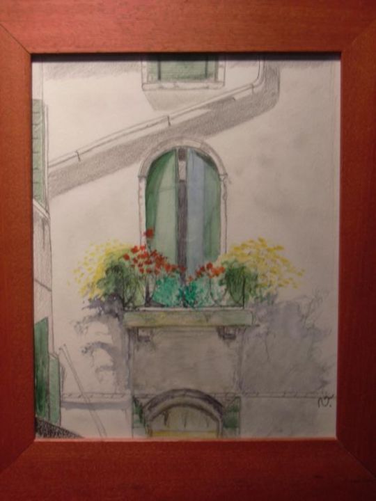 Peinture intitulée "Fenetre sur Venise" par Nathalie Torrents, Œuvre d'art originale