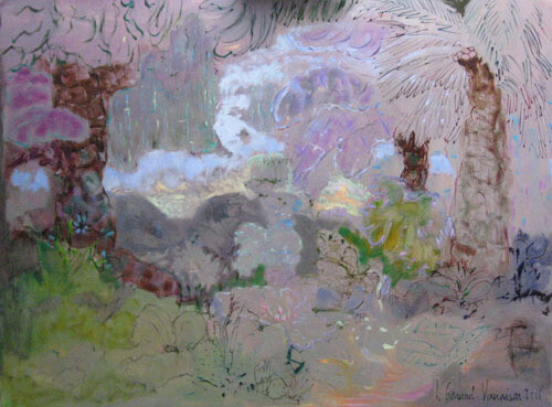 "Jardin exotique - G…" başlıklı Tablo Hortense Garand Vernaison tarafından, Orijinal sanat, Petrol Ahşap Sedye çerçevesi üze…