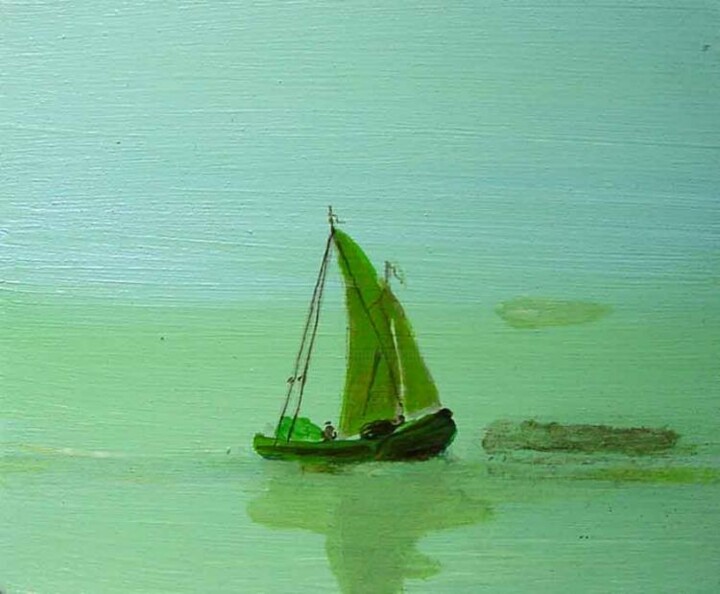 Painting titled "Fisherboat on a lak…" by Rob Arbouw, Original Artwork