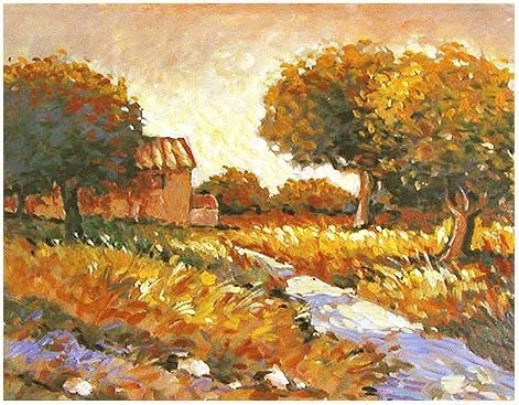 Malerei mit dem Titel "Tuscany farm and Oa…" von Rita Monaco, Original-Kunstwerk, Öl