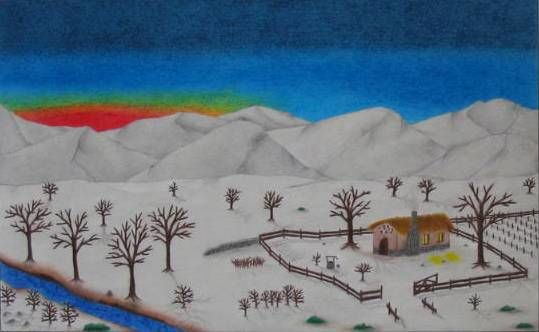 Drawing titled "Fattoria tra le nevi" by Cizzart, Original Artwork, Other