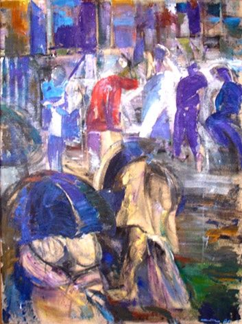 Peinture intitulée "Les Parapluies" par Jacques Muller, Œuvre d'art originale