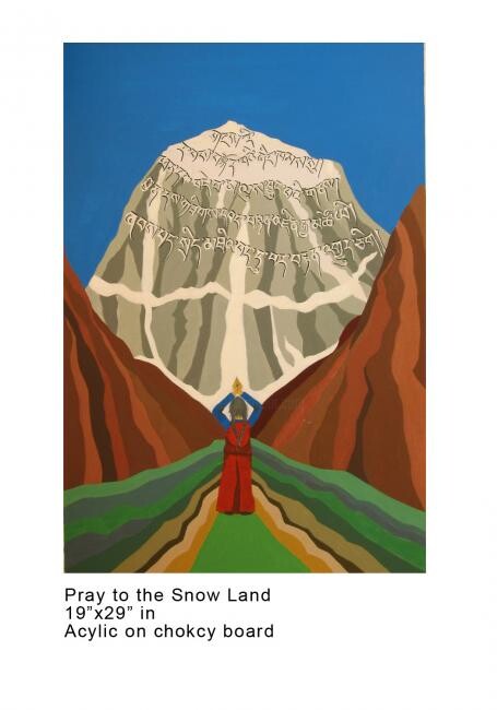 Peinture intitulée "pray to snowland" par Kalsang Dickyi, Œuvre d'art originale
