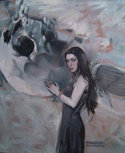 Painting titled "dark angel" by Rolando Cicatelli, Original Artwork