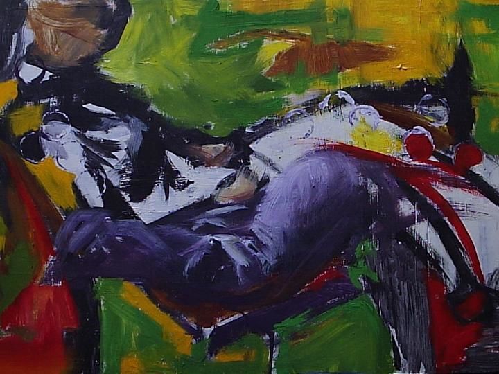 Painting titled "Mujer dibujando" by Leonardo Cuellar Cruz, Original Artwork