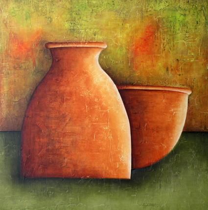 Painting titled "Vasijas de Barro" by Juan Carlos Bonilla, Original Artwork