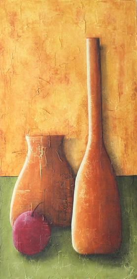 Painting titled "Vasijas y Frutas" by Juan Carlos Bonilla, Original Artwork