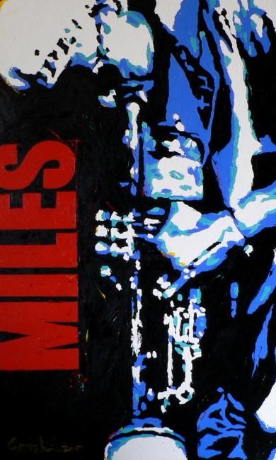 Schilderij getiteld "Miles Davis" door Eddie Lim, Origineel Kunstwerk, Olie