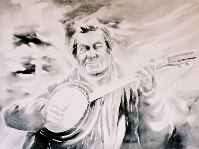 Peinture intitulée "le joueur de banjo" par Martial Bidard, Œuvre d'art originale, Aquarelle