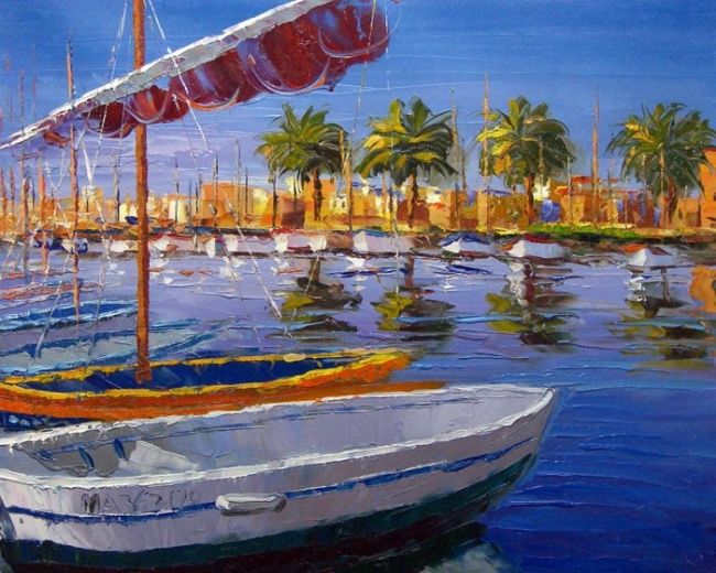 Schilderij getiteld "SANARY SUR MER" door Abelin Liang, Origineel Kunstwerk