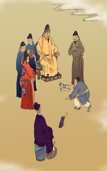 Painting titled "张果见明皇图" by Zhi Yong Mao, Original Artwork, Oil